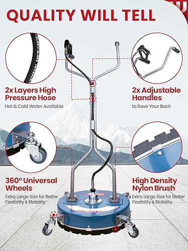 Vista 7 de WOJET 20” Pressure Washer Surface Cleaner with 4 Wheels & Dual Handles, 4500PSI Surface Cleaner Attachment for Pressure Washer for Concrete Driveway