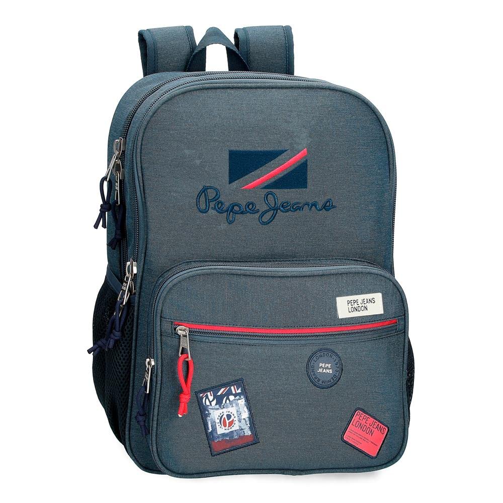 Pepe Jeans Kay Mochila Escolar Doble Compartimento Azul 30x40x13 cms Poliéster 15,6L