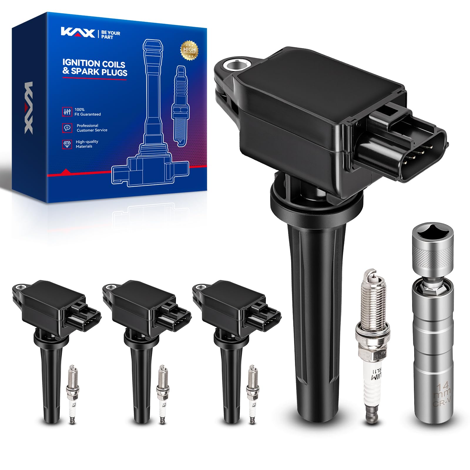 KAX 4 Ignition Coils &amp; 4 Spark Plugs Set for Mazda CX-5, CX-30, CX-3, 3, 6