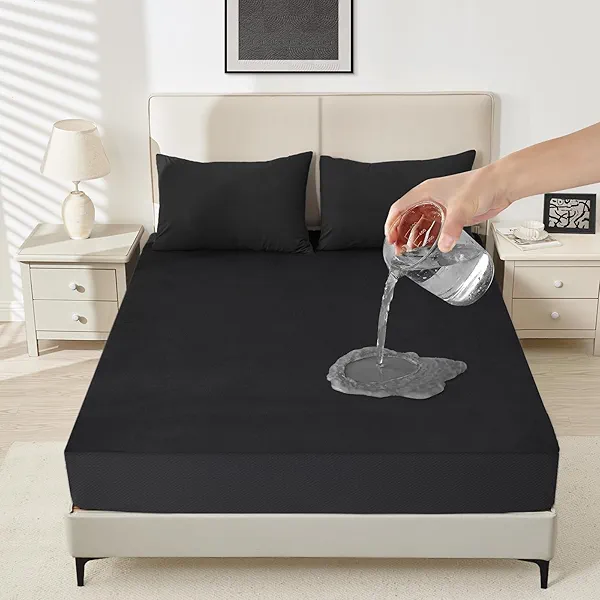 Sufdari Waterproof Mattress Protector Queen Size, Noiseless Mattress Cover with 18" Deep Pocket, Bed Bug Proof and Waterproof Fitted Sheets, Machine Washable Mattress Protectors Black