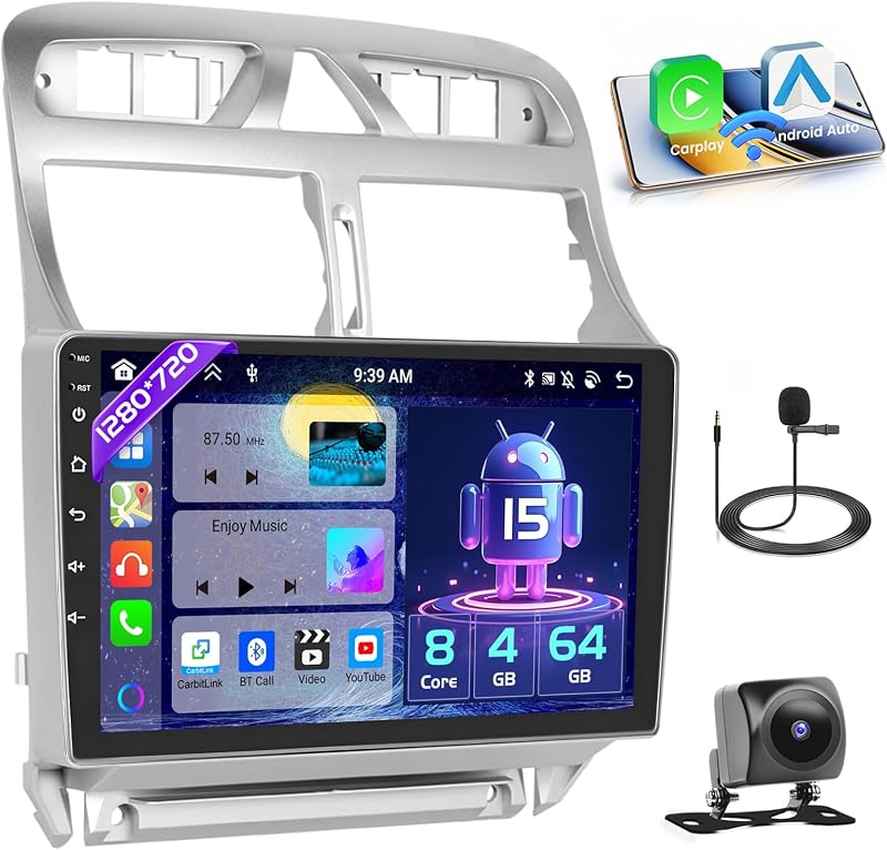 Hikity Android 13 Autórádió 9" Peugeot 307 SW CC CarPlay GPS Bluetooth