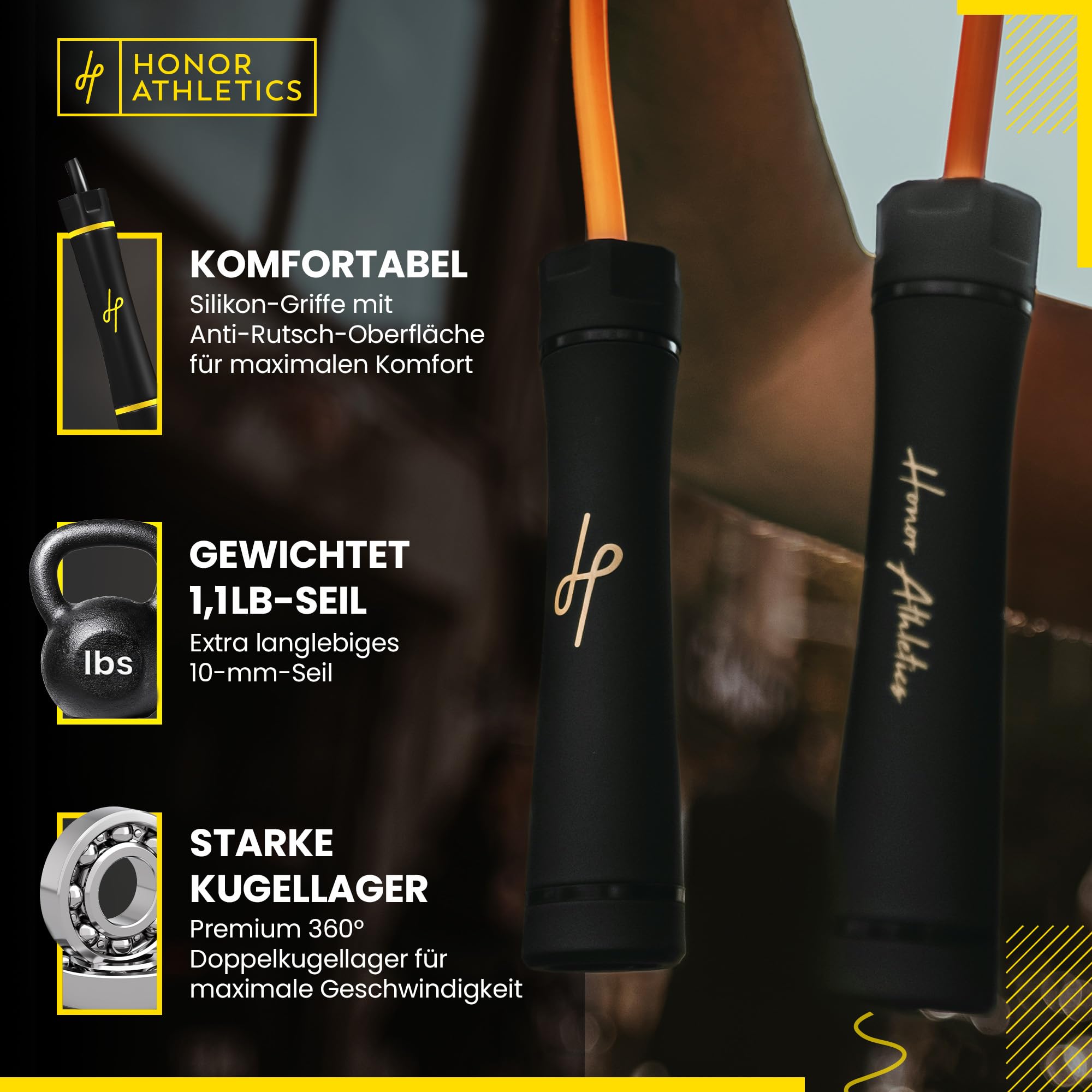 Honor Athletics - Gewichtetes 0,5 kg schweres Springseil für hochintensives und Krafttraining – verstellbares 3 m langes PVC-Seil mit ergonomischem Griff, Kugellager, ideal für Boxen, Crossfit, Muay