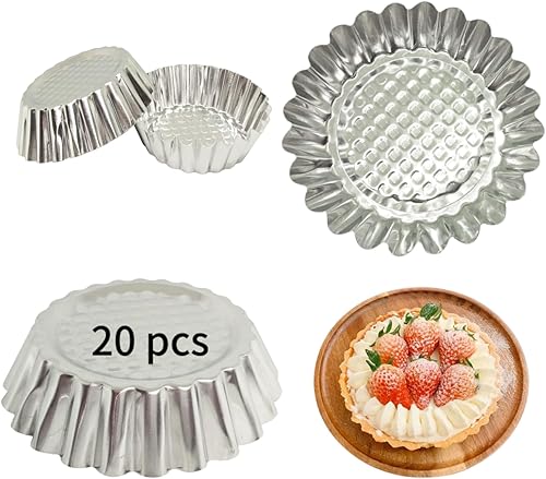 Miniatura 5 de Juego de 20 moldes de aluminio antiadherente de 3-34 pulgadas, diseño estriado, forma redonda, molde para tartaletas