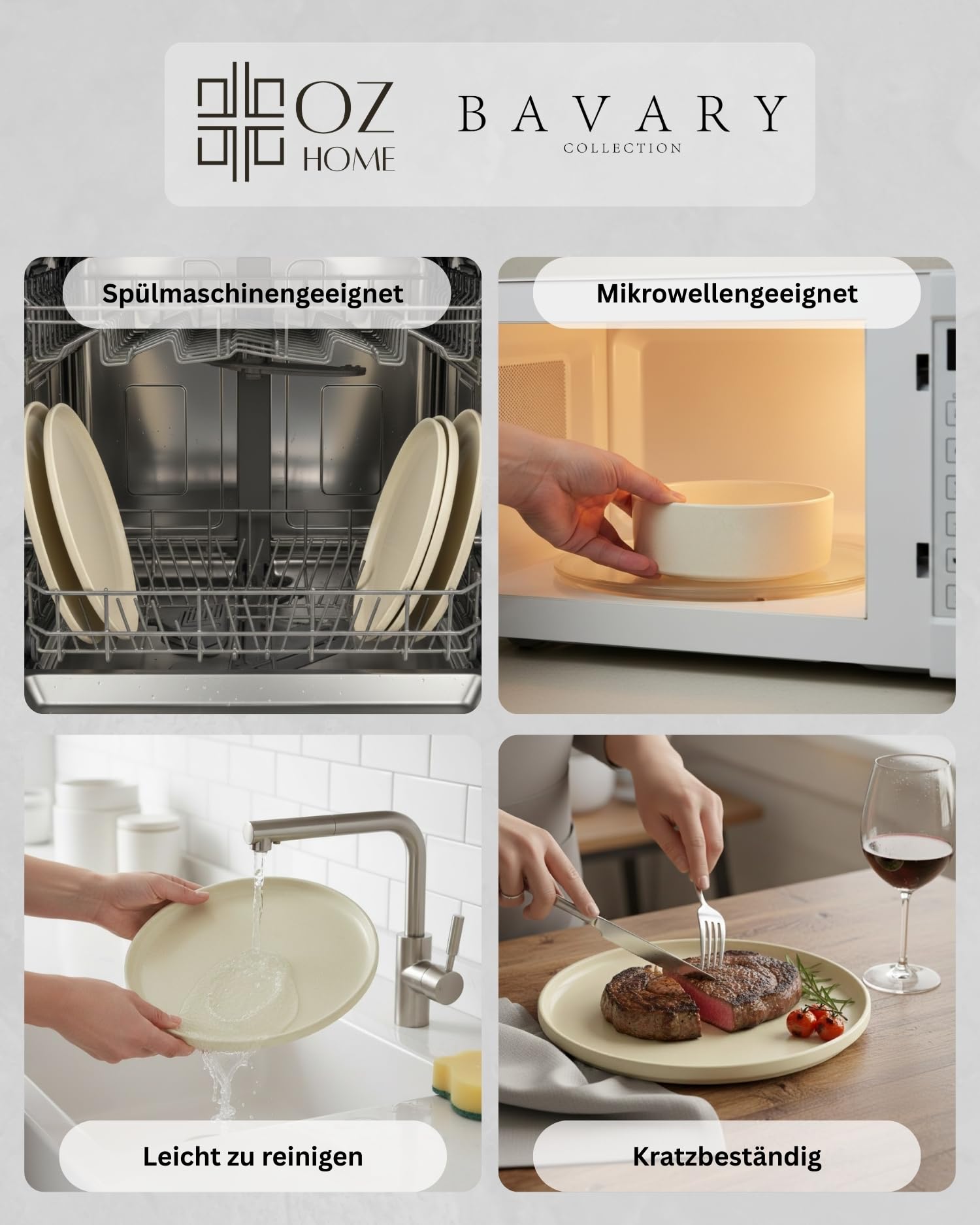 Steinzeug Geschirrset 25-teilig für 6 Personen – BAVARY – Beige Tafelservice im Granit-Look matt & glänzend mit Tellern & Schalen – spülmaschinenfest & mikrowellengeeignet
