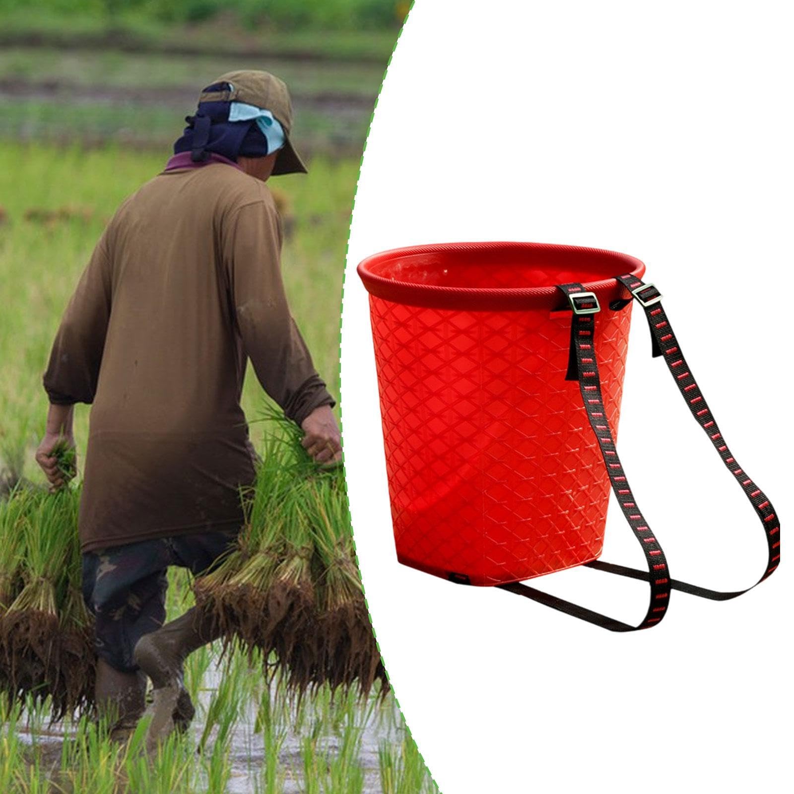 Cestino posteriore per acqua, secchio agricolo portatile per raccolta frutteto, con cinghie, per shopping, escursionismo, pesca, picnic, rosso