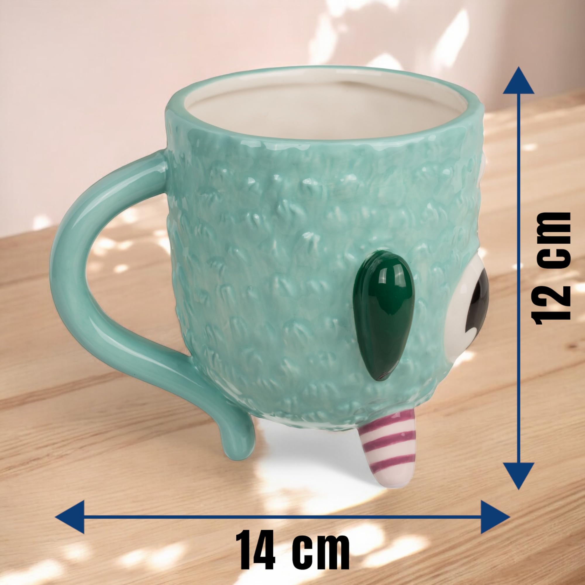 Tazza da caffè con manico, tazza da tè – Upside-Down Mug – Tazza rovesciata in ceramica, ca. 400 ml (Monster Blu)