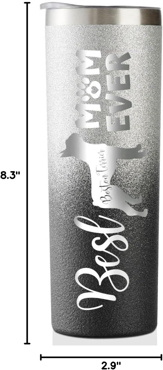 Onebttl Boston Terrier Gifts for Women, Dog Mom, Dog Lovers, 20oz Skinny Tumbler with Lid&Straw for Christmas, Birthday, Glitter Black & Silver, Best Mom - Image 7