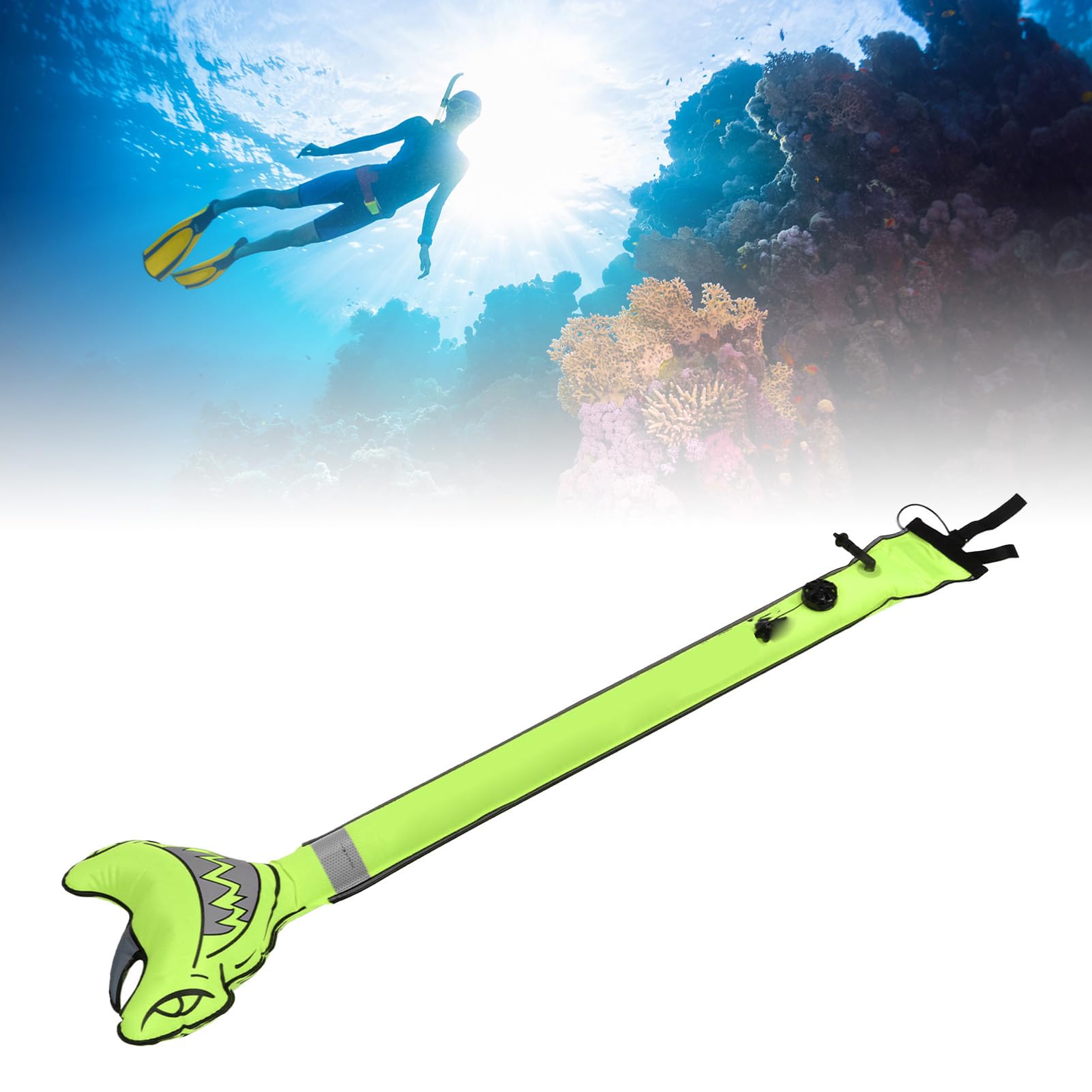 Boa di segnalazione di superficie, gonfiabile, tubo di sicurezza ad alta visibilità, boa subacquea per snorkeling, pesca subacquea, materiale in nylon, 150 x 36,5 cm