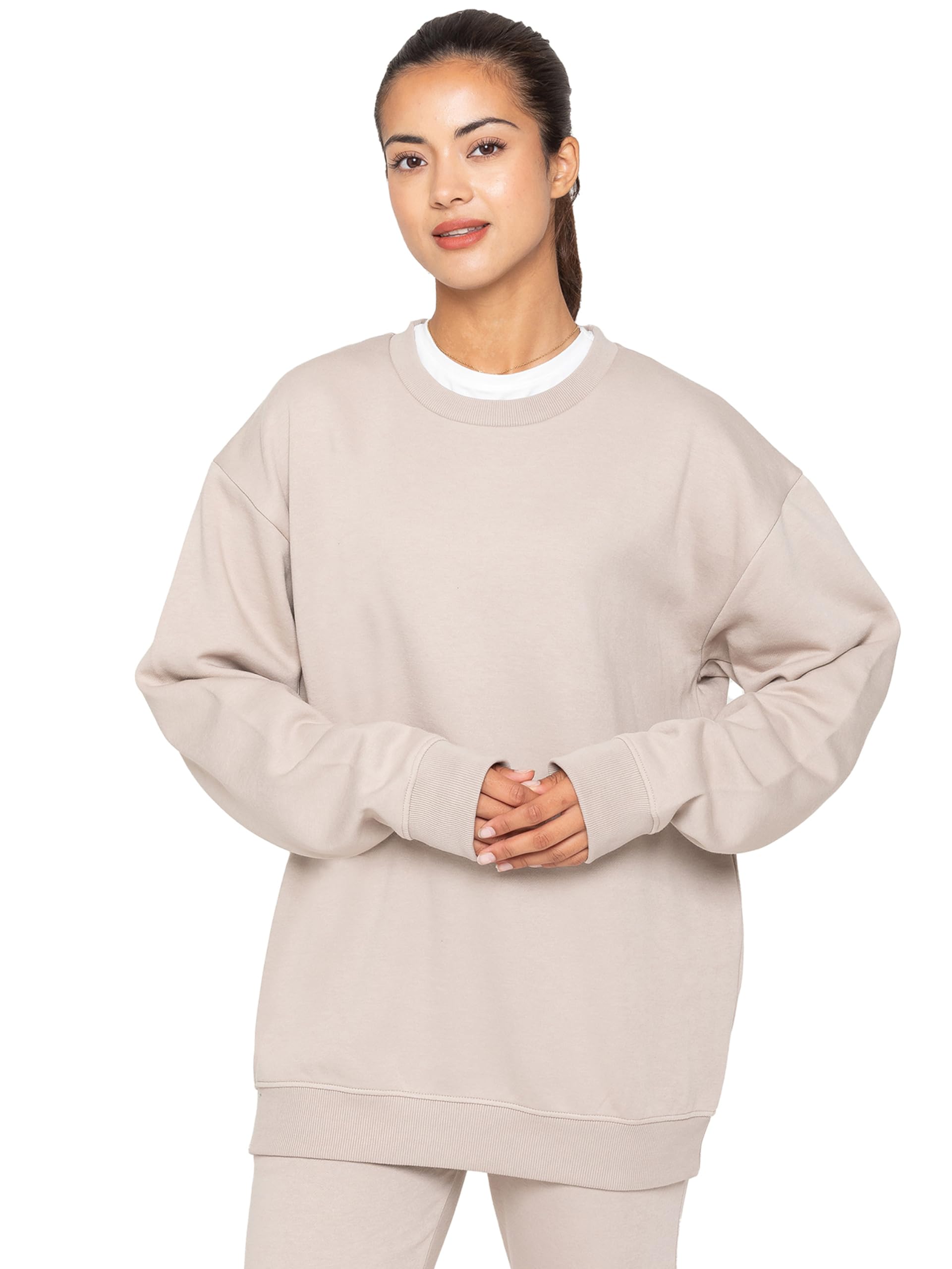 989Zé Enzo Women's Oatmeal Oversized Long Sleeve Sweatshirt Soft Sweat Jumper (Uk, Alpha, Xl, Regular, Regular, )