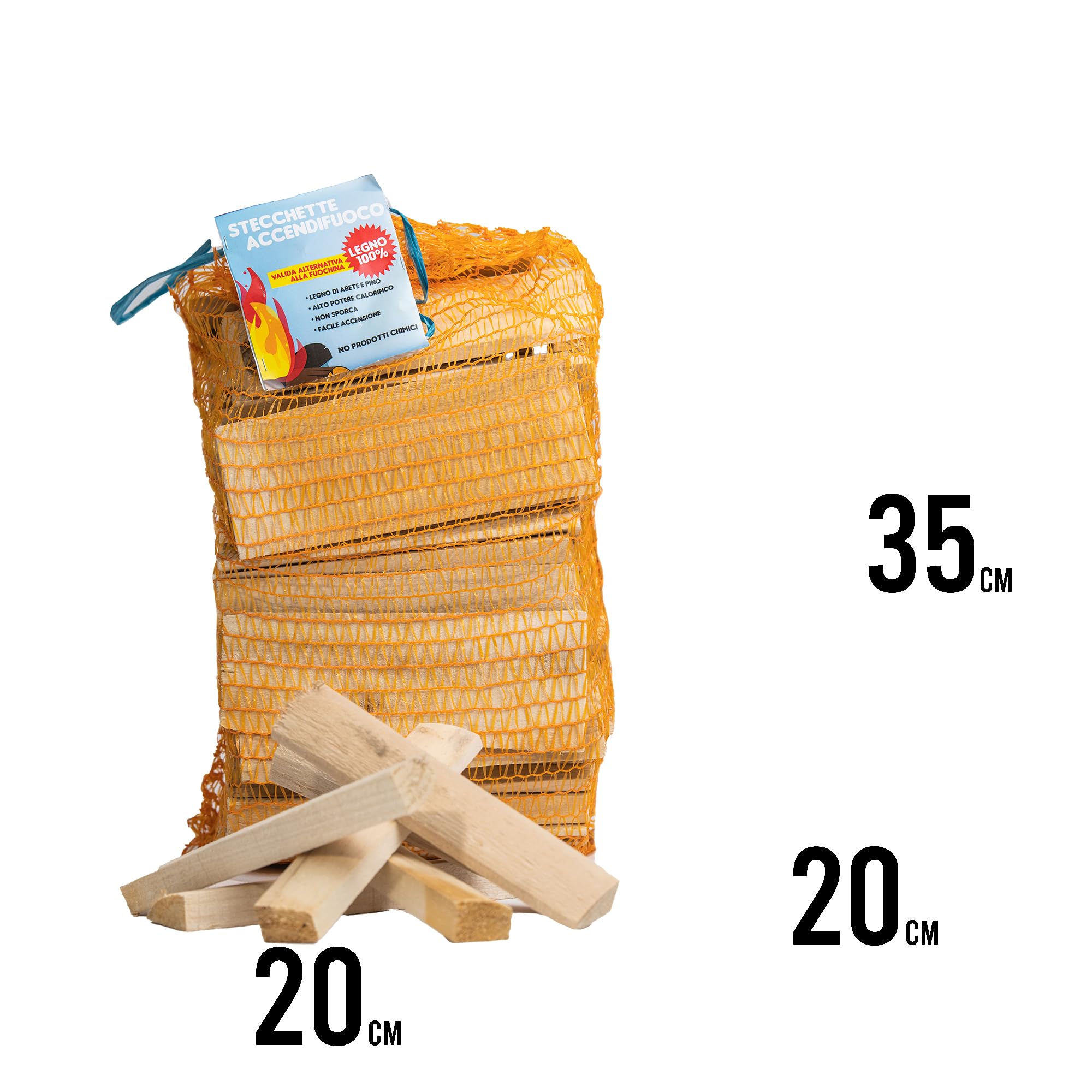 FEMIRO - Legnetti Accendifuoco Misti Faggio/Abete in Sacchetto Raschel 3,5 kg - Economici, Pratici e Ideali per Camino, Stufa, Forno e Barbecue. Confezioni da 3,5 a 420 kg. (84 Kg)