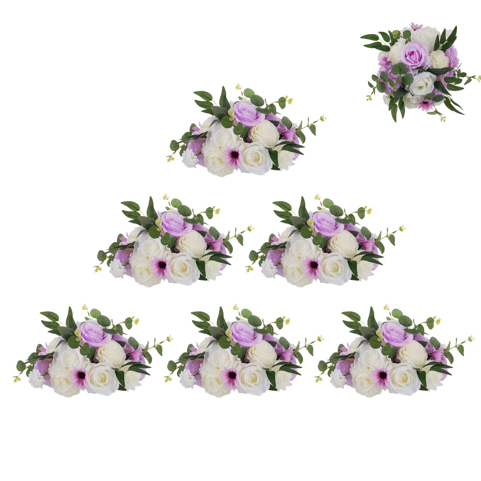 BLOSMON Artificial Flower Ball Wedding Centerpieces 6 Pcs 9.8" Lilac Fake Flowers Rose Kissing Floral Arrangement Center Pieces for Table Faux Silk Flower with Base for Wedding Party Home Decor