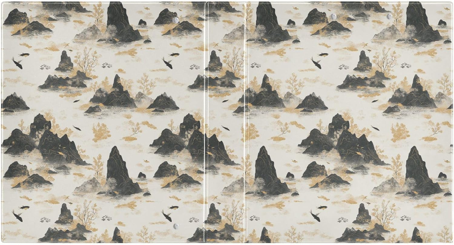 Chinese Landscape Mountain Tree Binder 1.5 Inch Binder with Clipboard&Pockets, Ink Painting Hardcover Binders 3 Ring, Heavy Duty Large File Folder for Office School Supplies - Holds 200 Sheets
