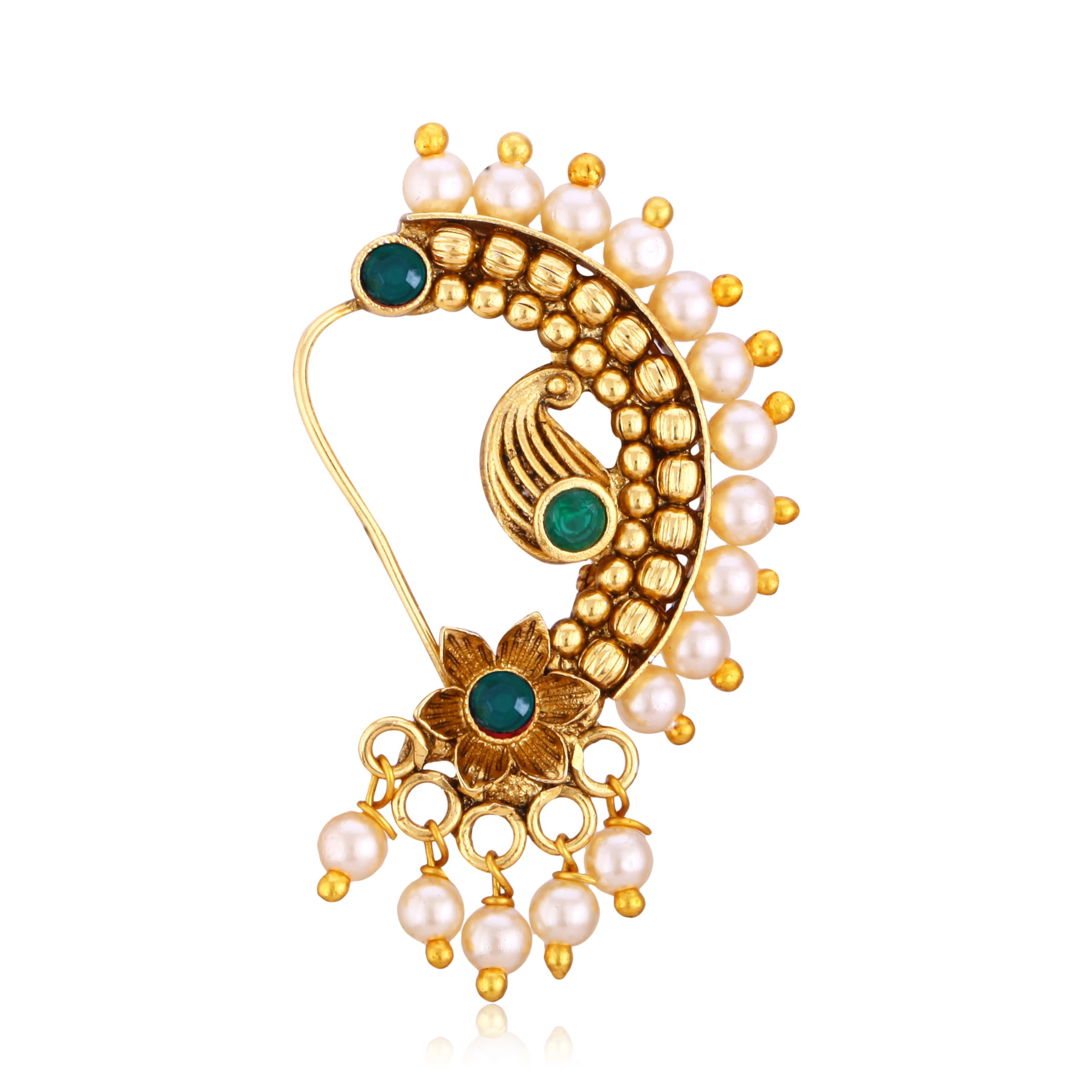 Vighnaharta Gold Plated Green Pearls (Moti) with CZ stone Alloy Maharashtrian Cultural Nath Nathiya./ Nose Pin for women[VFJ1252NTH-TAR-GREEN] (B0CKFDL1RF) Amazon Price History, Amazon Price Tracker