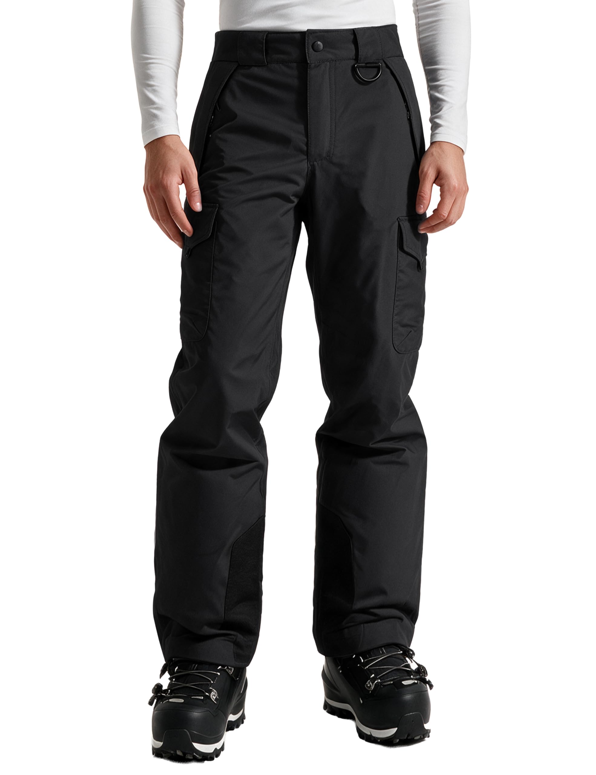 wantdo Men's Snow Pants Warm Winter Ski Bibs Outdoor Snowboard Overalls | Waterproof 10,000mm,adjustable waist with reinforced belt loops,2 zipper & 2 Cargo Pockets,Machine washable,Insulated Fabric