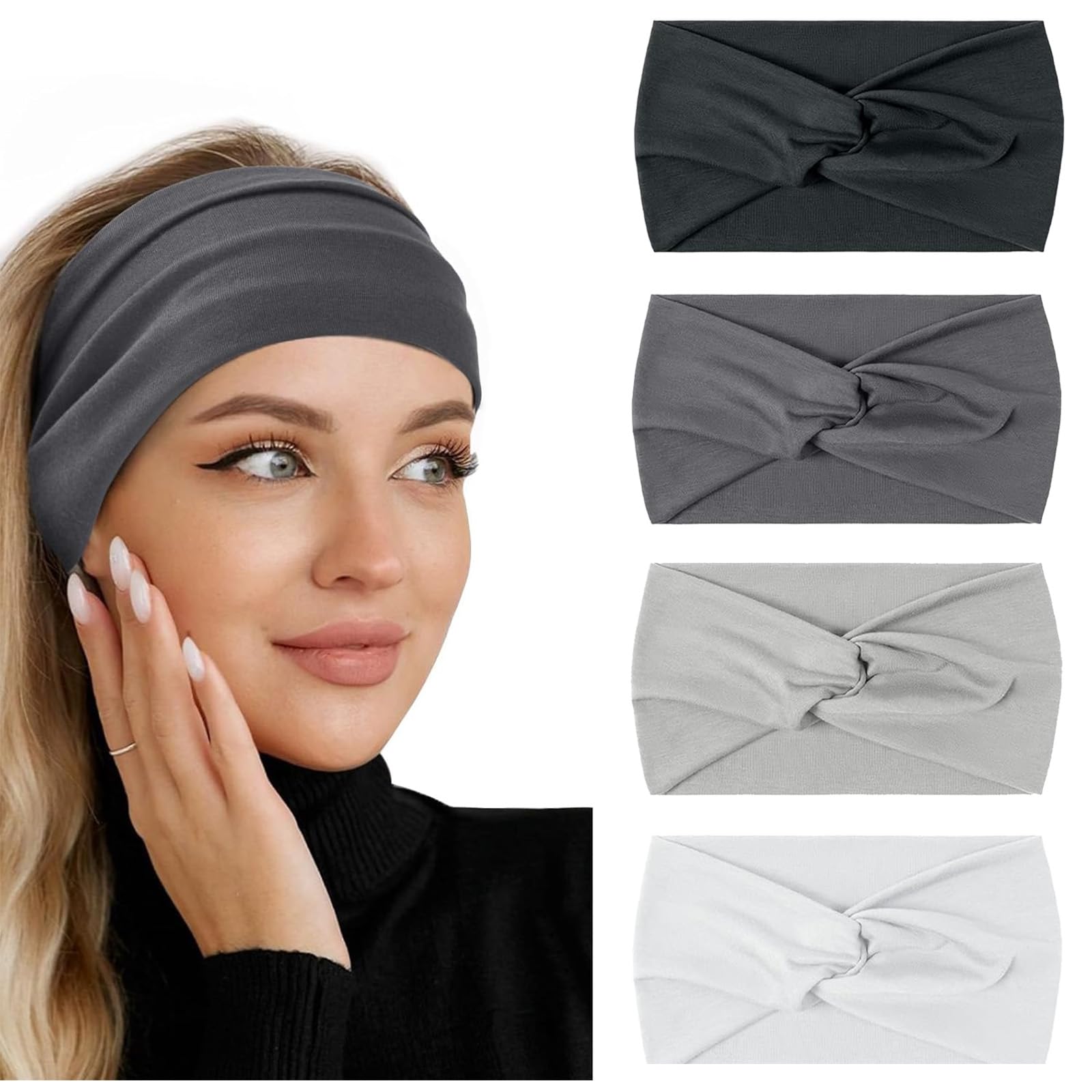 Flintronic 4/6 PCS Sports Damen Stirnband, Baumwollstretch Schweißband Mischfarben, Wicking Stretchy Stirnband für Frauen Sport/Yoga/Laufen/Fitness