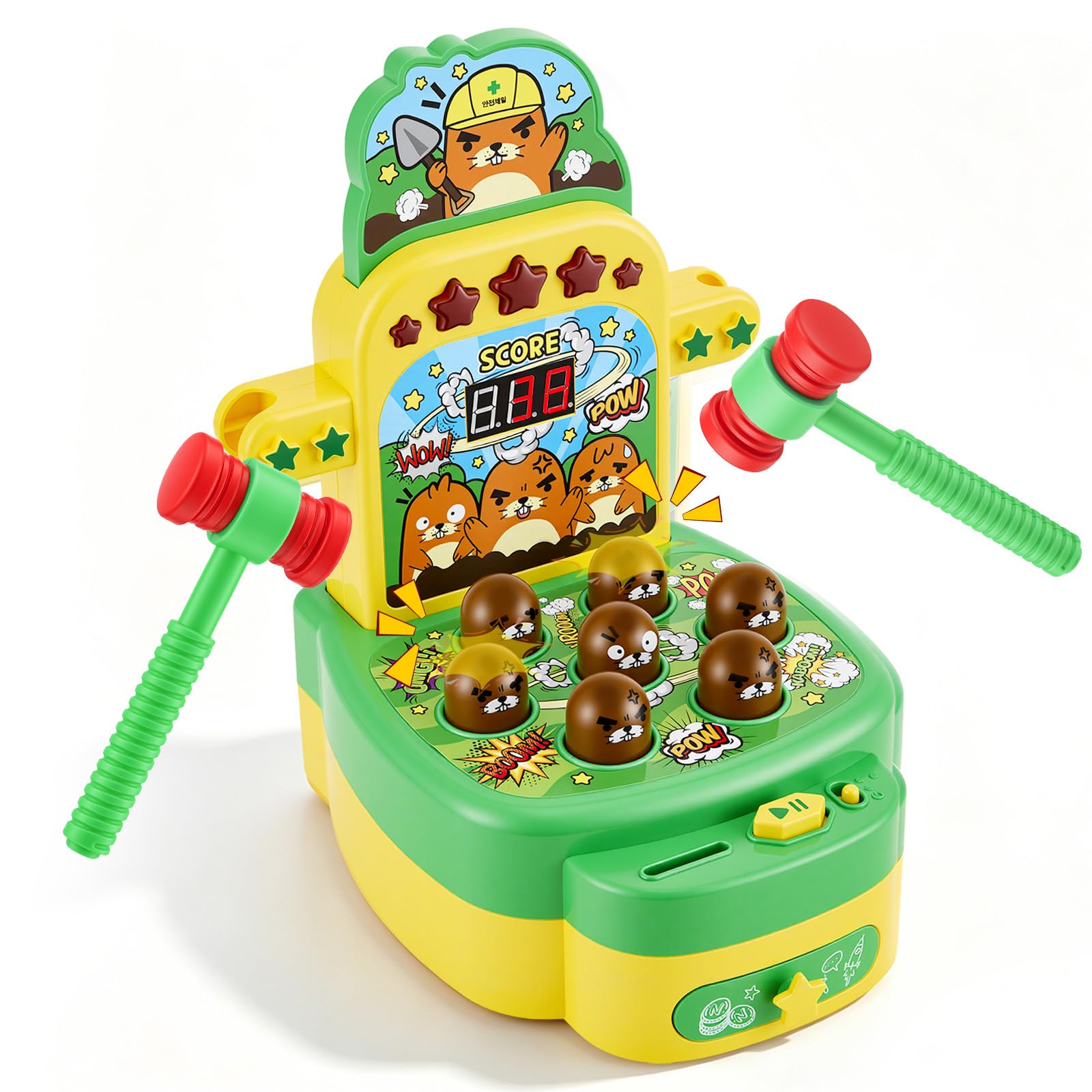 Gioco Colpisci la talpa per bambini Giocattolo musicale interattivo con 2 martelli per promuovere le capacità motorie Giocattolo educativo con luci ed effetti sonori, gioco arcade display LCD, verde