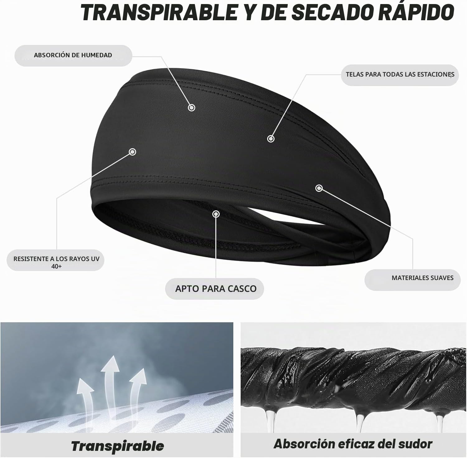 Cinta Pelo Deporte, 4 Pcs Cinta Pelo Hombre Diadema Hombre Antiscivolo Elástico Headband Accesorios Running Deporte
