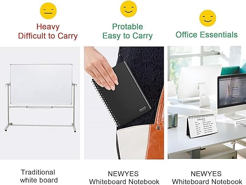 Miniatura 6 de NEWYES Cuaderno de pizarra blanca borrable para reuniones de borrado en seco, pizarra blanca para reuniones, negocios, oficina, hogar (A4)