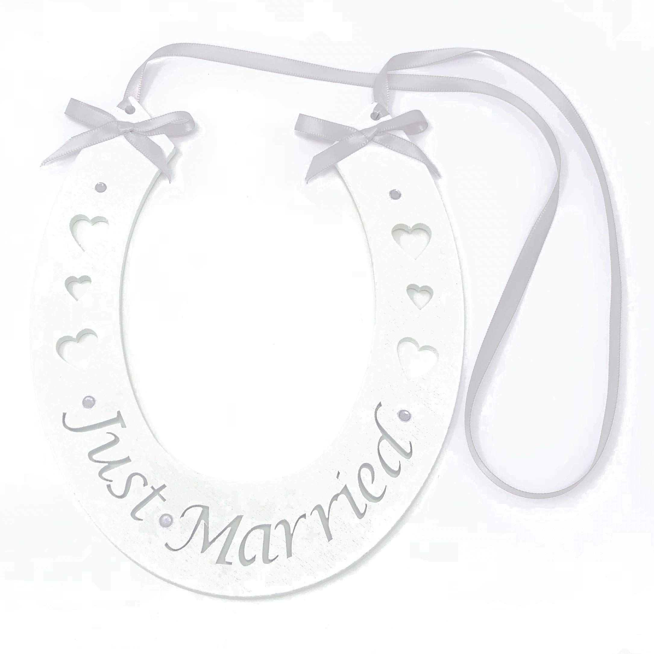 Wedding Touches Silver Just Married White Wedding Handmade Lucky Horseshoe Hanging Wooden Accessory With Decoration
