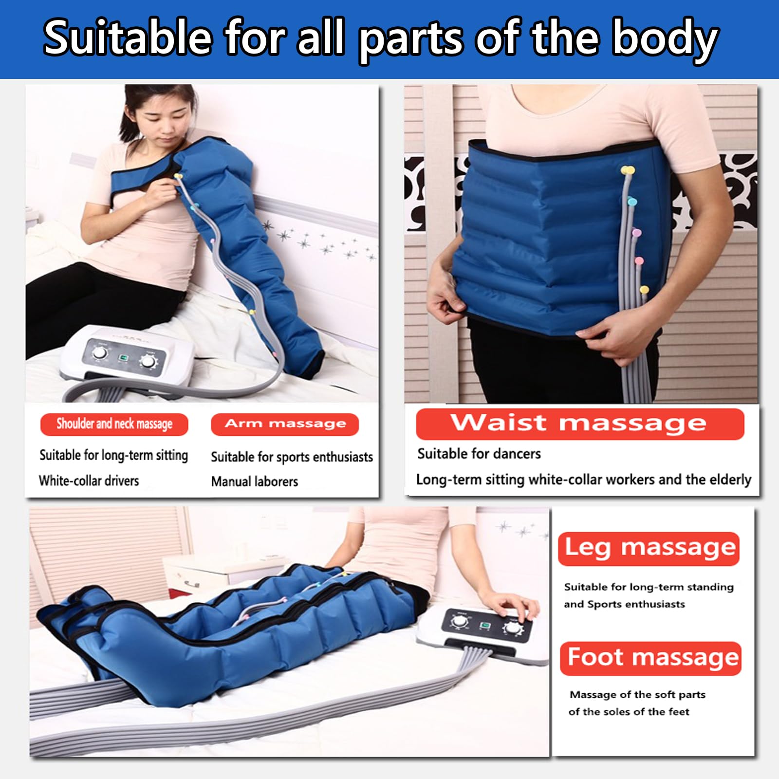 Presoterapia Compresor De Aire Masajeador De Pies Y Piernas Brazos Cintura Botas De Compresión Máquina Portátil De Salud con Cámara De 6 Cavidades para El Alivio del Dolor Muscular