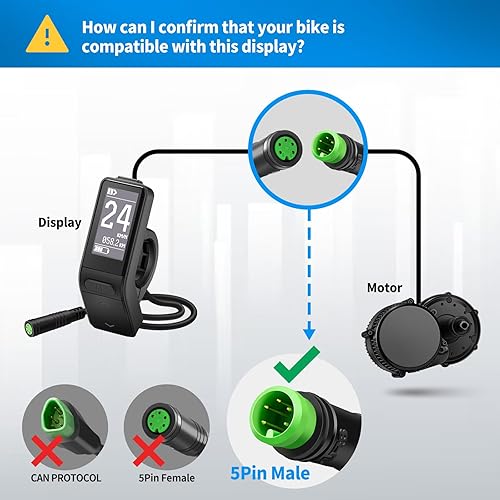 Miniatura 2 de Pantalla LCD Ebike hembra de 5 pines SW102 para Bafang BBS01B BBS02B BBSHD Mid Drive Motor, 0-9 niveles de asistencia de pedal Pantalla de