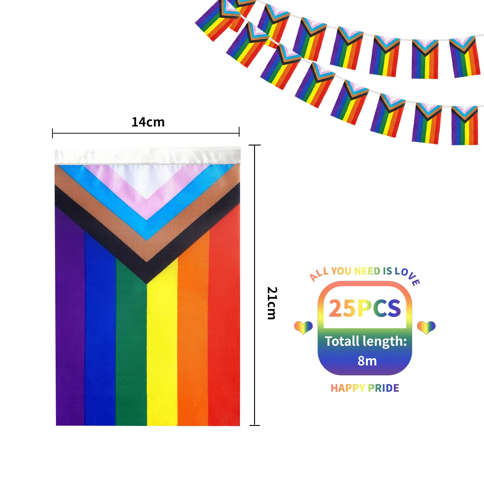 Pride Bunting Flags,Progress Pride Decorations Bunting,8.5m Rainbow Banner with 25 LGBT Flags as Gay Pride accessories on Indoor/Outdoor LGBT Festival Party Celebration Carnival Home Bars - Image 2
