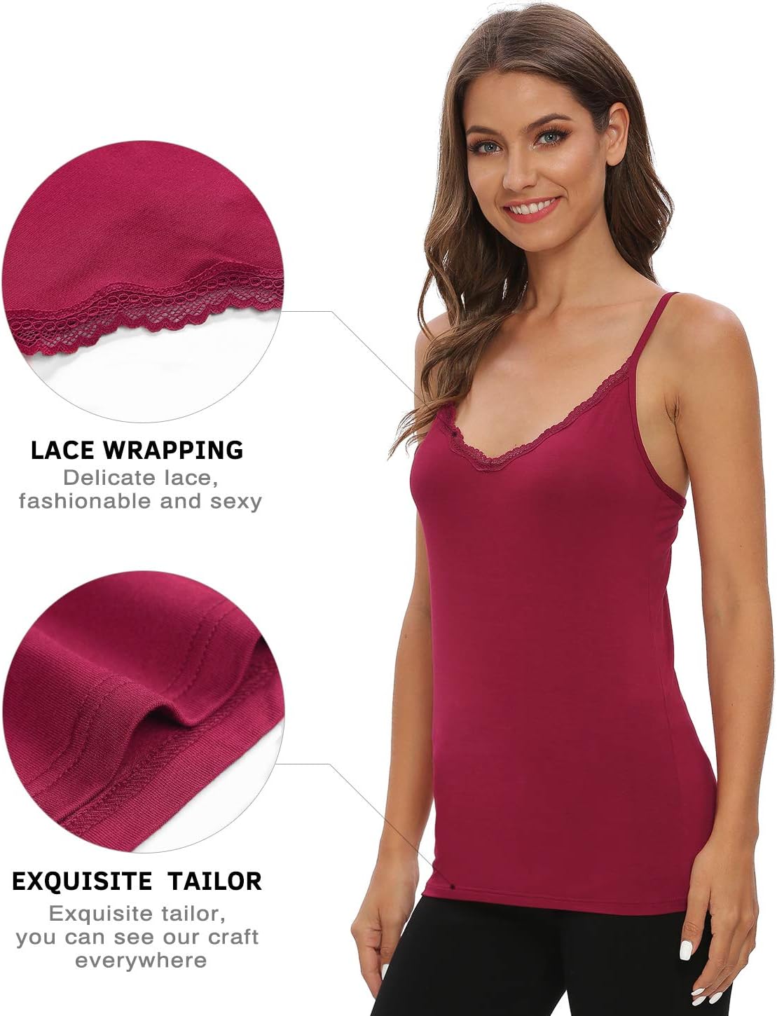 Vislivin Plain Camisole for Women Lace Tank Tops V Neck Adjustable Cami Sexy Undershirts 4 Pack - Image 2