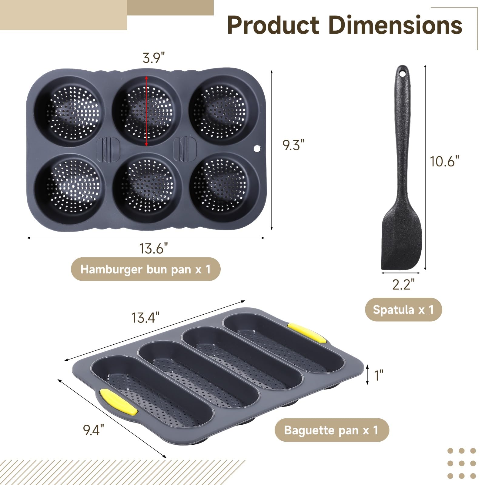 OMISTAR Juego de 3 moldes de silicona para baguette y pan de hamburguesa, molde antiadherente para hornear pan francés, bandeja para hornear pan francés de 4 ondas, molde para panecillos de