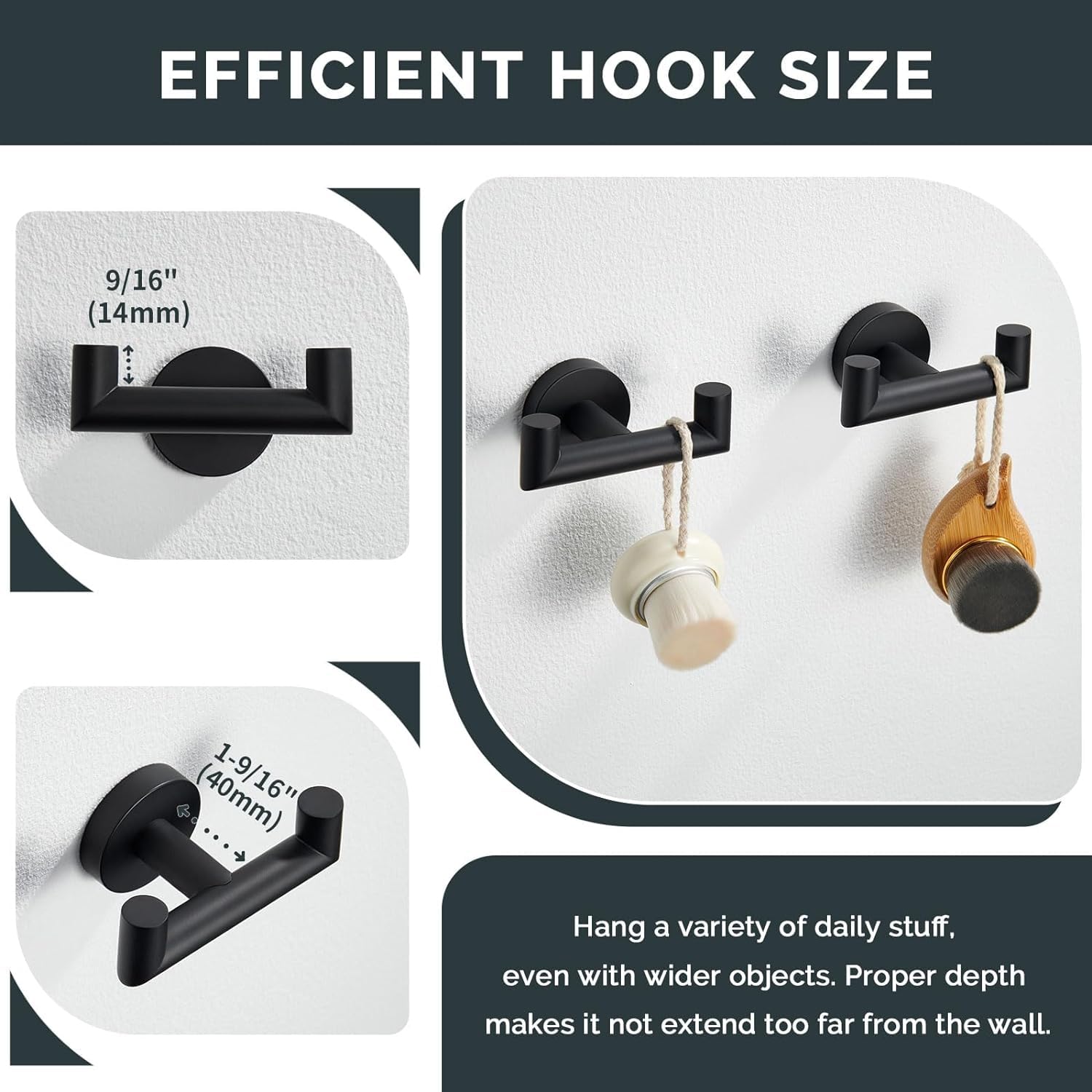 YUET Door Hooks, Double Metal Coat Hooks Wall Mounted, Heavy Duty 10kg Capacity - Image 3