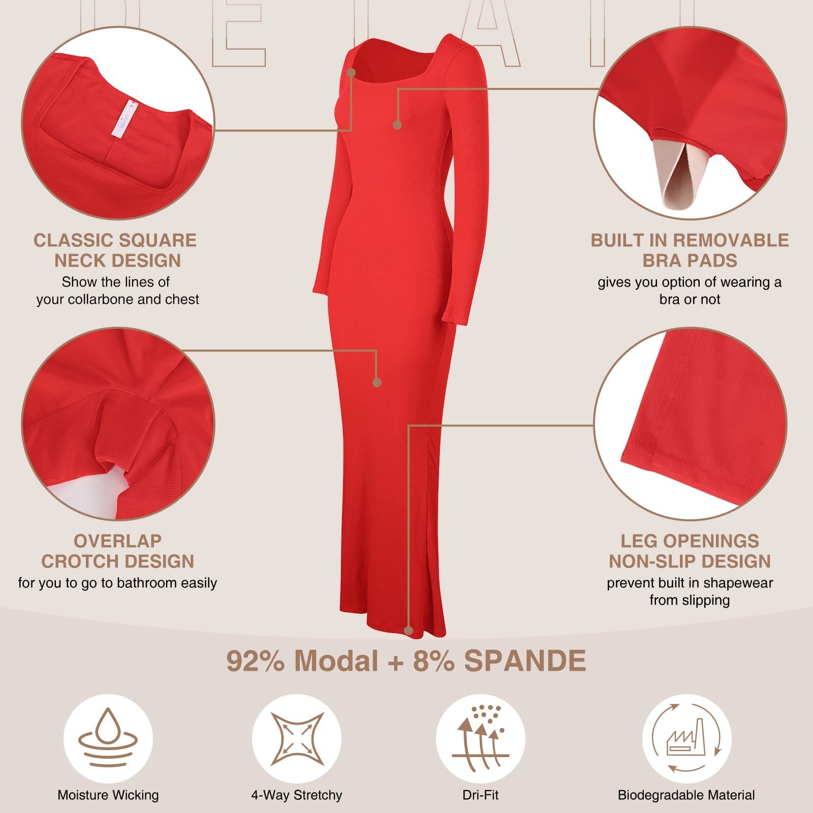 Vestido cruzado para mujer, largo, manga larga, cuello cuadrado, corte ajustado, informal, básico, liso, elegante, de 2 piezas, vestido largo hasta el tobillo, vestido de manga larga, tallas grandes,