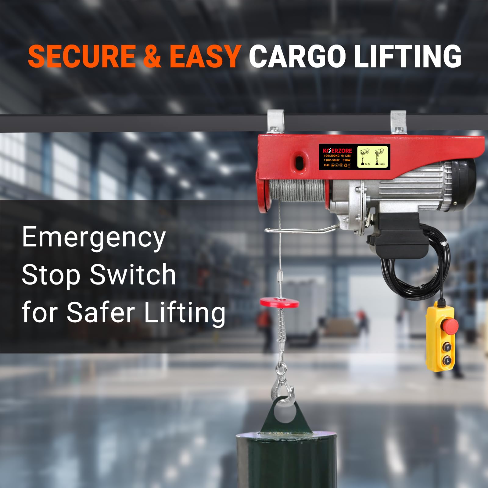 KOERZORE 440 Lb Electric Hoist Winch - Heavy Duty Lifting -2 KOERZORE 440 Lb Electric Hoist Winch - Heavy Duty Lifting -2