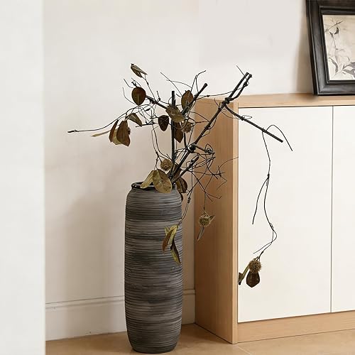 Miniatura 3 de ALMA Jarrón de suelo alto negro para hierba de las pampas, jarrón gris extra grande de 18 pulgadas para decoración del hogar, jarrones de cerámica