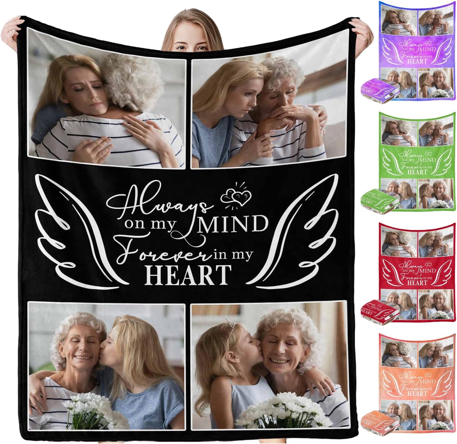 LOSARON Personalized Memorial Blanket with Photos,Words for Loss of Loved Dad Mom Son Daughter Pet Grief Remembrance Gift Custom Memorial Gifts