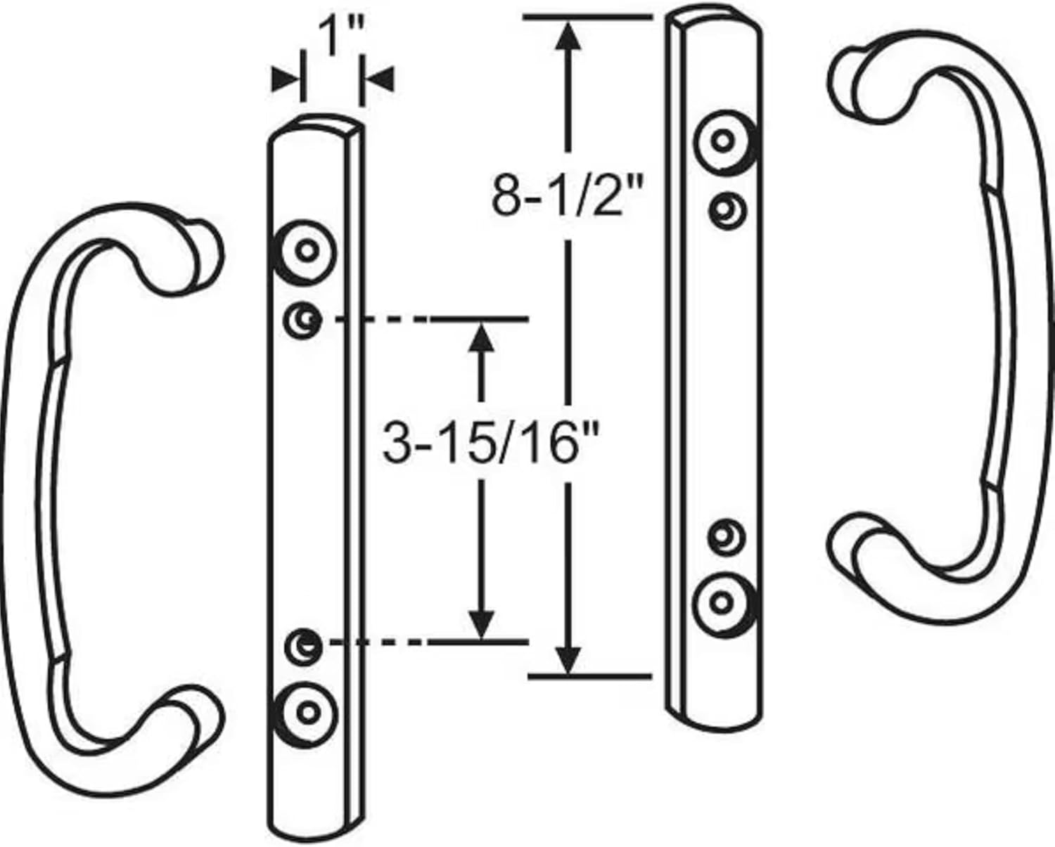 8.5" Legacy Sliding Patio Glass Door Dummy Handle Set – Sash Controls 2265 Handle Replacement – Fits 3-15/16" Screw Holes Spacing, 1-1/4" to 2-1/4" Thick Doors – No Latch, No Mortise Lock – Black