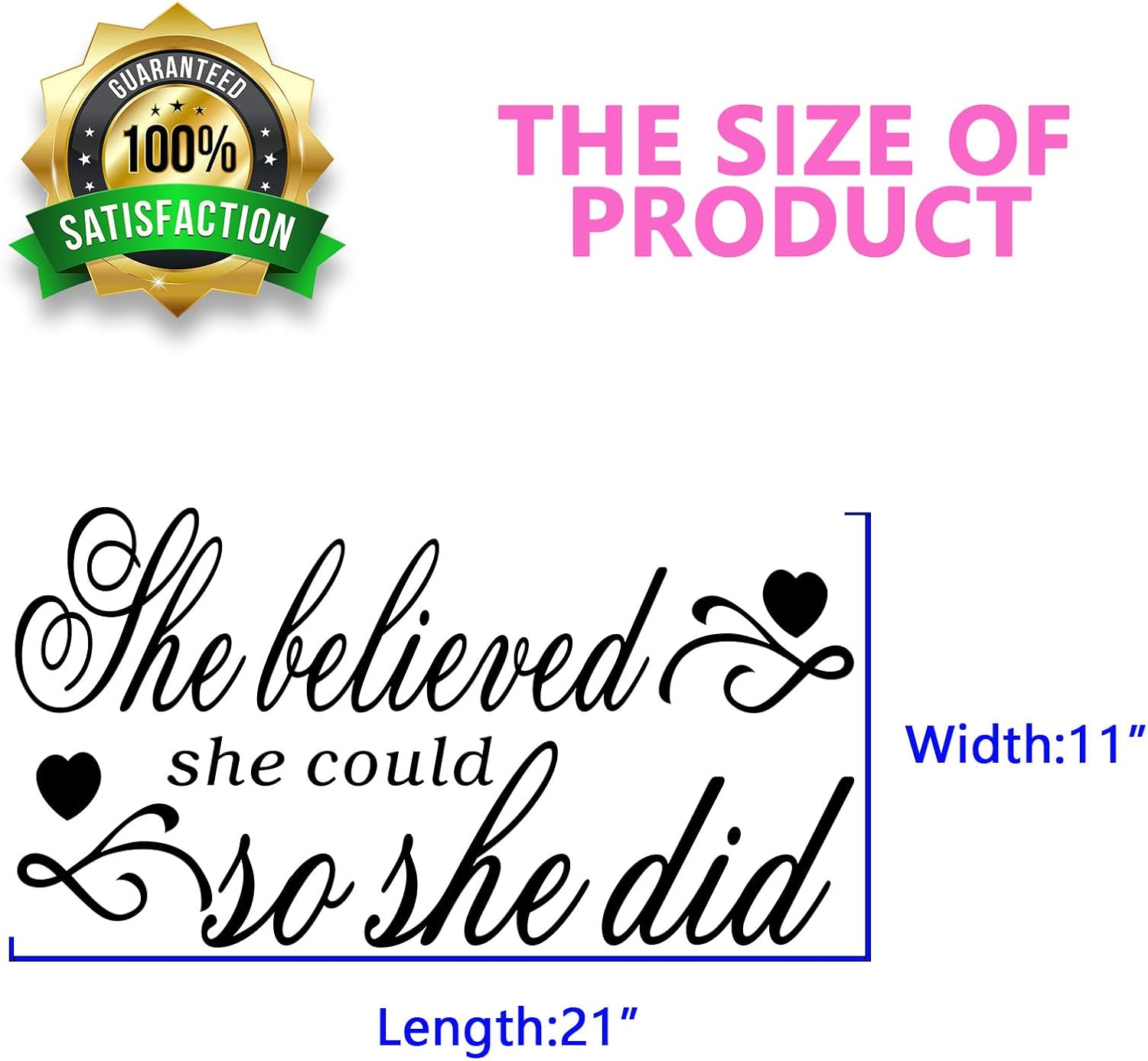 Wall Decals for Women, She Believed She Could so She Did Wall Art, Bedroom Quotes Inspirational Girls Woman Family Living Room Office Gym kitchen Bathroom, Ladies Boss Work Yoga Sports Running Dance Positive, Beauty Salon Make Up Store Sayings Words Life Signs Vinyl Art Decor Home Stickers 21"X11"