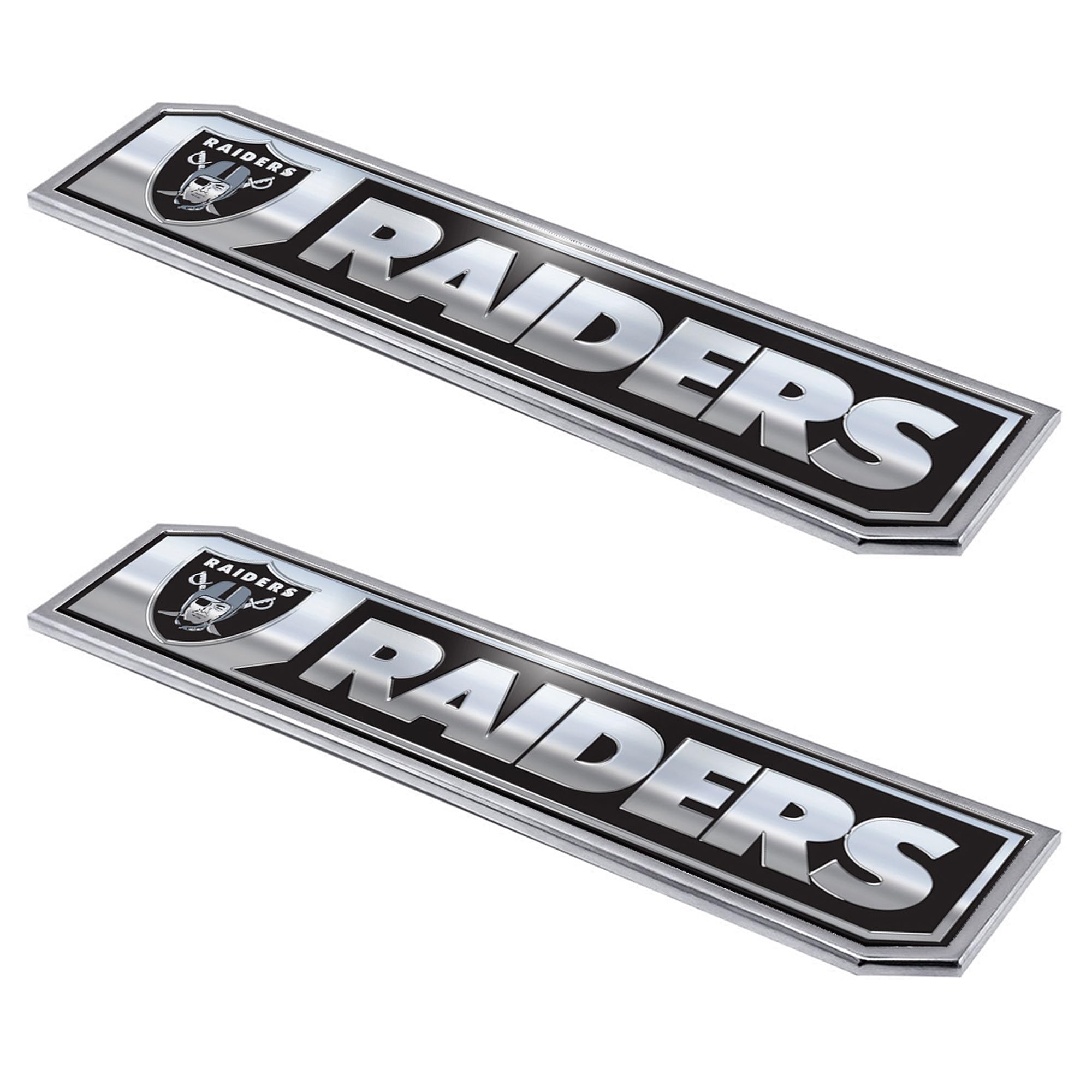 FANMATS NFL - Las Vegas Raiders 2 Piece Heavy Duty Alumnium Truck Emblem Set, Black, 1.75" x 8"