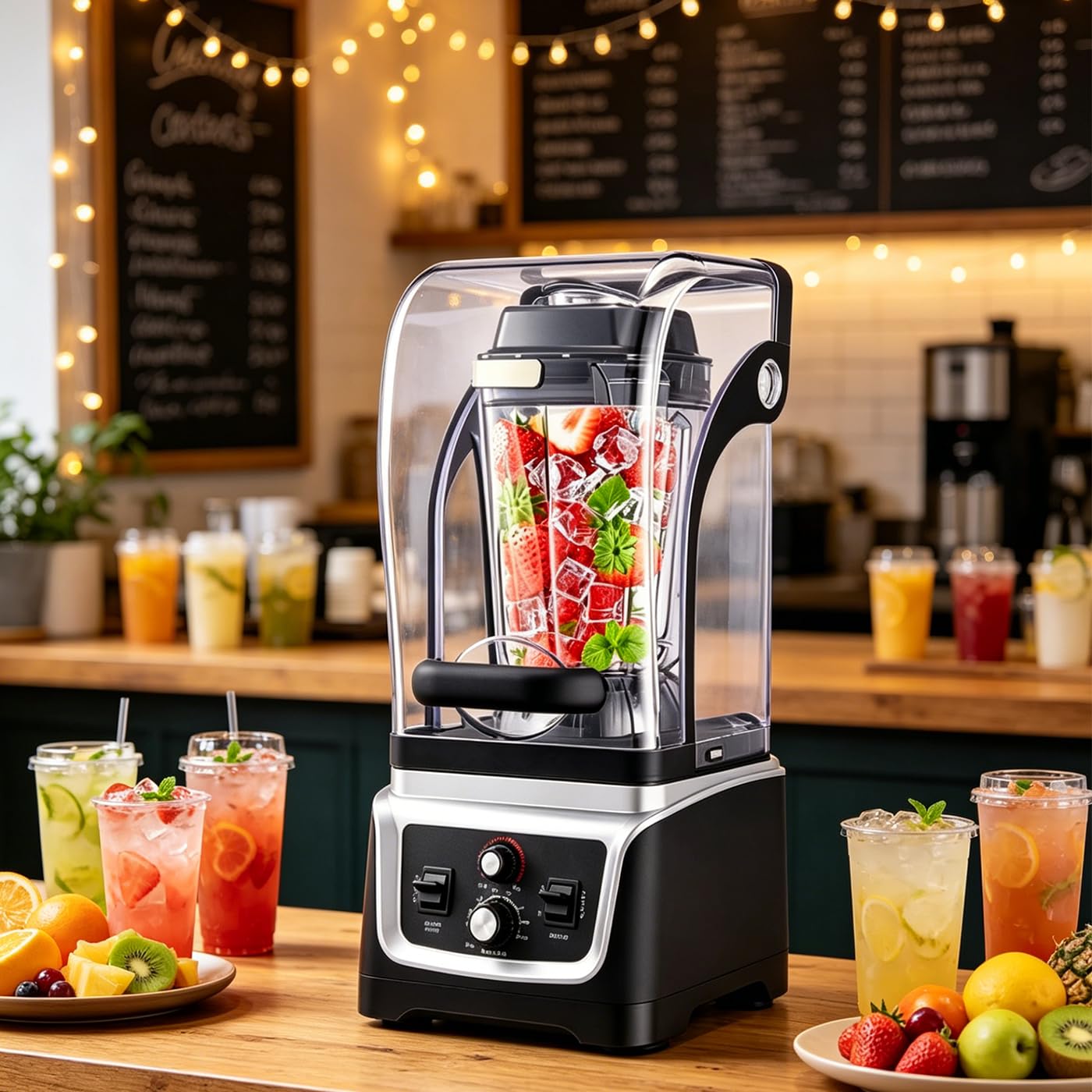 Blender komercyjny 2200 W, obudowa dźwiękowa 5 mm, pojemnik 2,5 l/4,5 l, mikser do koktajli mlecznych, koktajli do użytku domowego i biznesowego