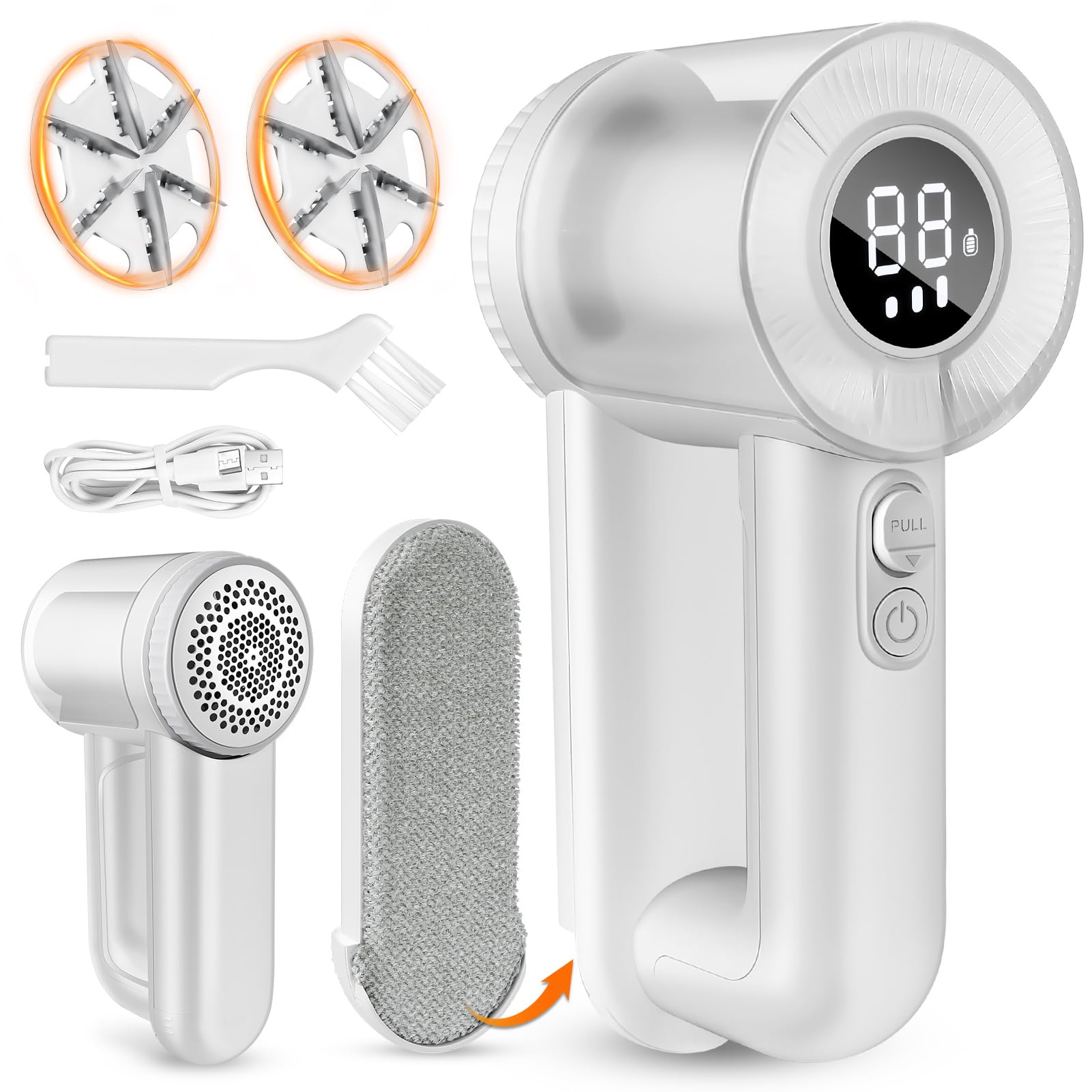 Lint Remover Electric Fabric Shaver, Rechargeable LED Display Portable Hairball Remover Quickly and Effectively for Clothes, Carpets, Furniture, Sweaters, Sofa Blanket Bobble (white)