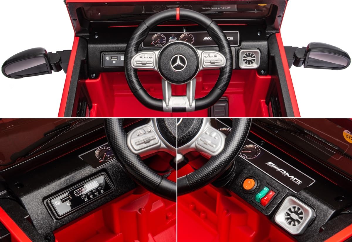 Playhouse Kinder Elektroauto Mercedes G63 AMG 4x4 180 Watt, 12V 9ah !!, Ledersitz, Bluetooth, 4 Motoren, Eva Räder, Fernbedienung 2.4G, Kinderauto Kinderfahrzeug (Schwarz)