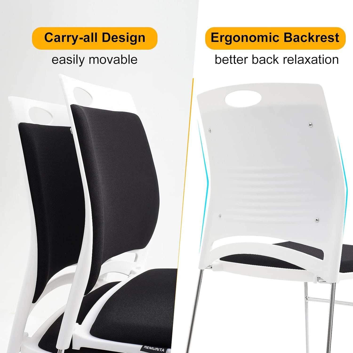 8 Pack Stacking Chairs Set Black Stackable Home Office Guest Chair Set with Padded Seat and Back,Lobby Chairs Waiting Room Reception Chair for Cafeteria,Library, Laboratory,Training Room