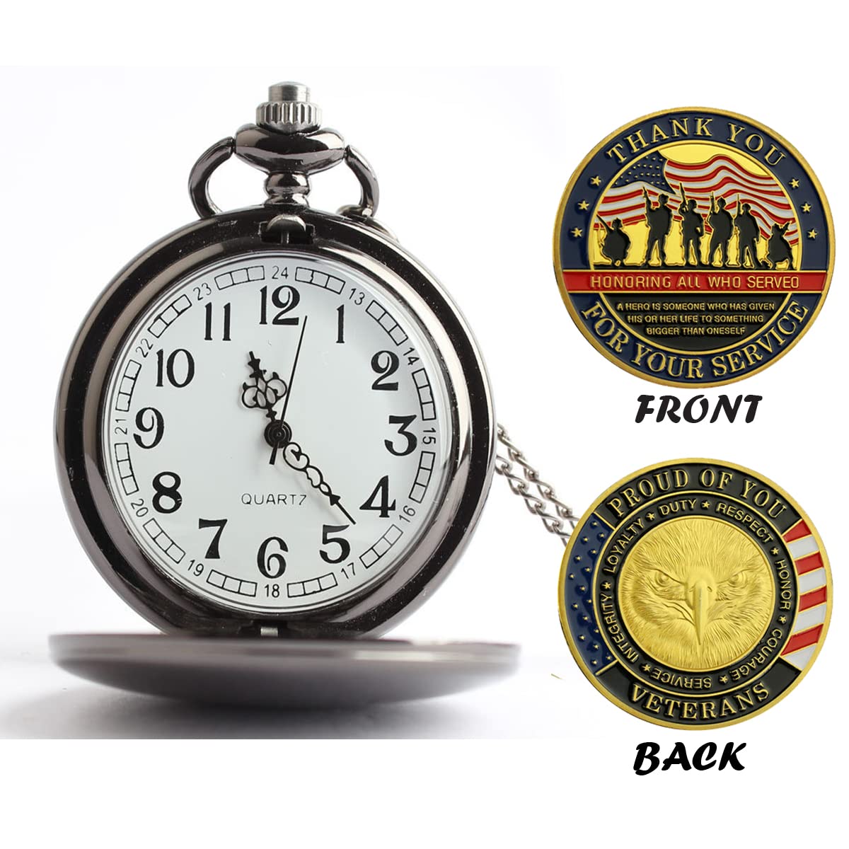 Jofanvin Gifts for Veterans,Pocket Watch for Veterans with Military ChanllengCoin,Best Veterans Day Gifts