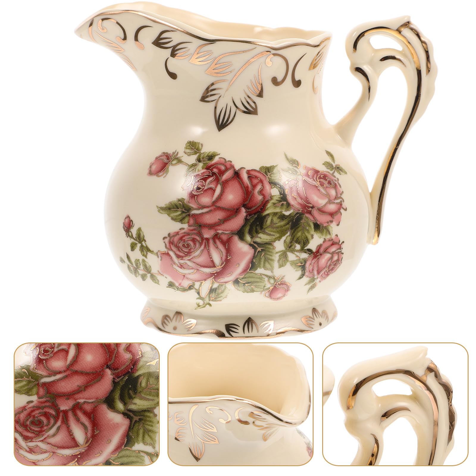 HOMSFOU Pot à Lait Pratique et Élégant Style Européen en Céramique 250ml Pichet à Crème Poignée Ergonomique et Motif Doré Vintage pour Servir Chaud