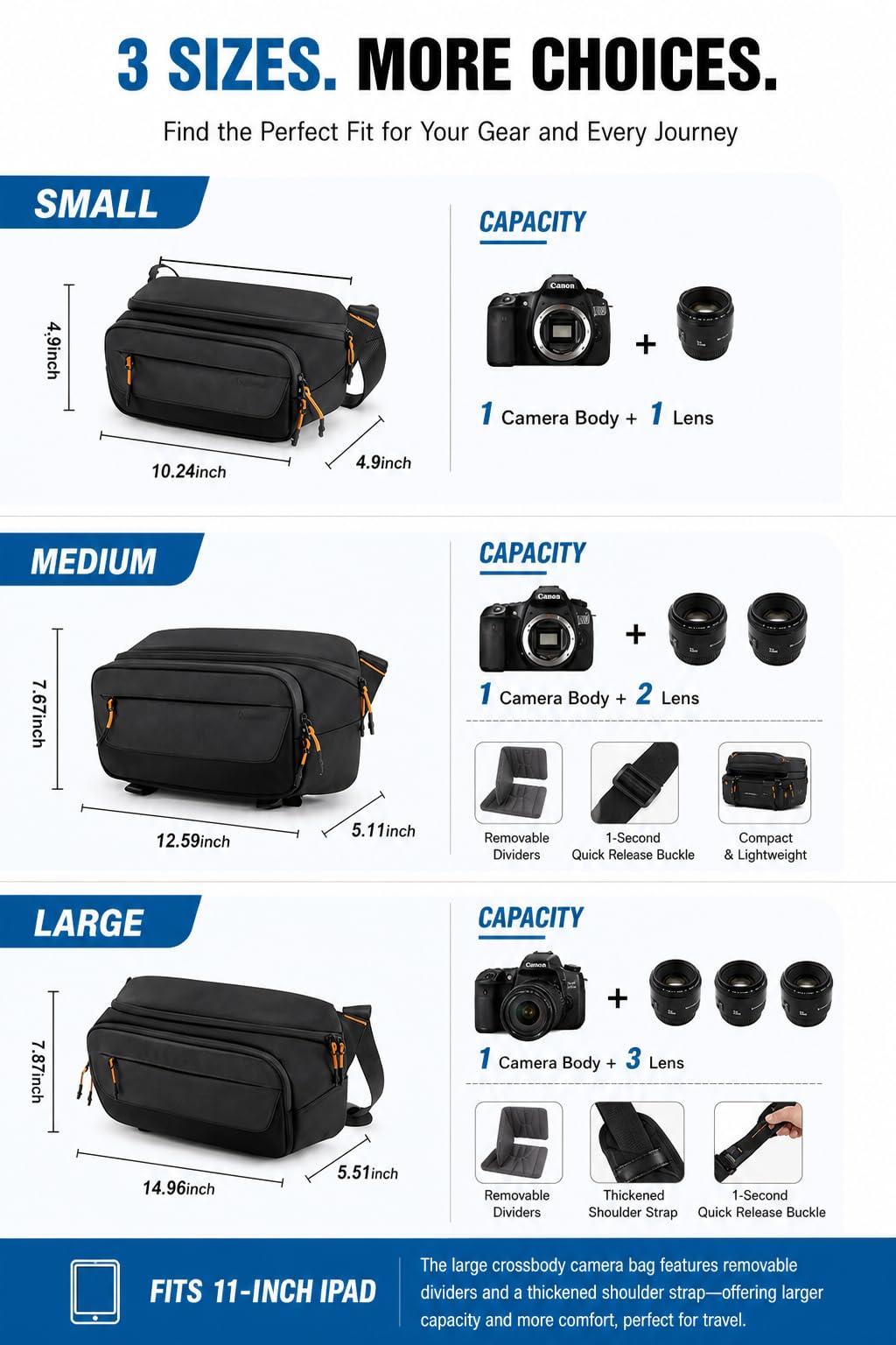 Cwatcun Sacoche pour Appareil Photo SLR à Bandoulière, Résistante à l'Eau, pour Photographe, Noir, S