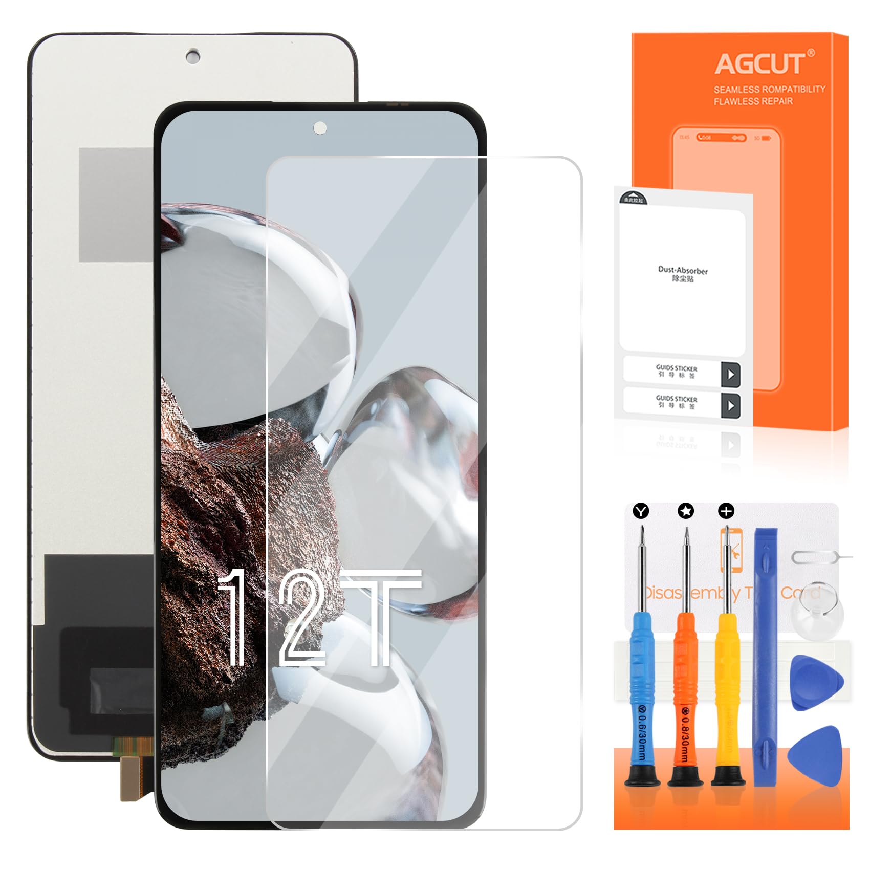AGCUT Schermo LCD per Xiaomi 12T / 12T Pro LCD Display per Xiaomi 12T 220712AG / 12T Pro 5G 22081212UG 22081212G Schermo di ricambio Digitalizer Touch Screen Assembly con Riparazione, Nero senza