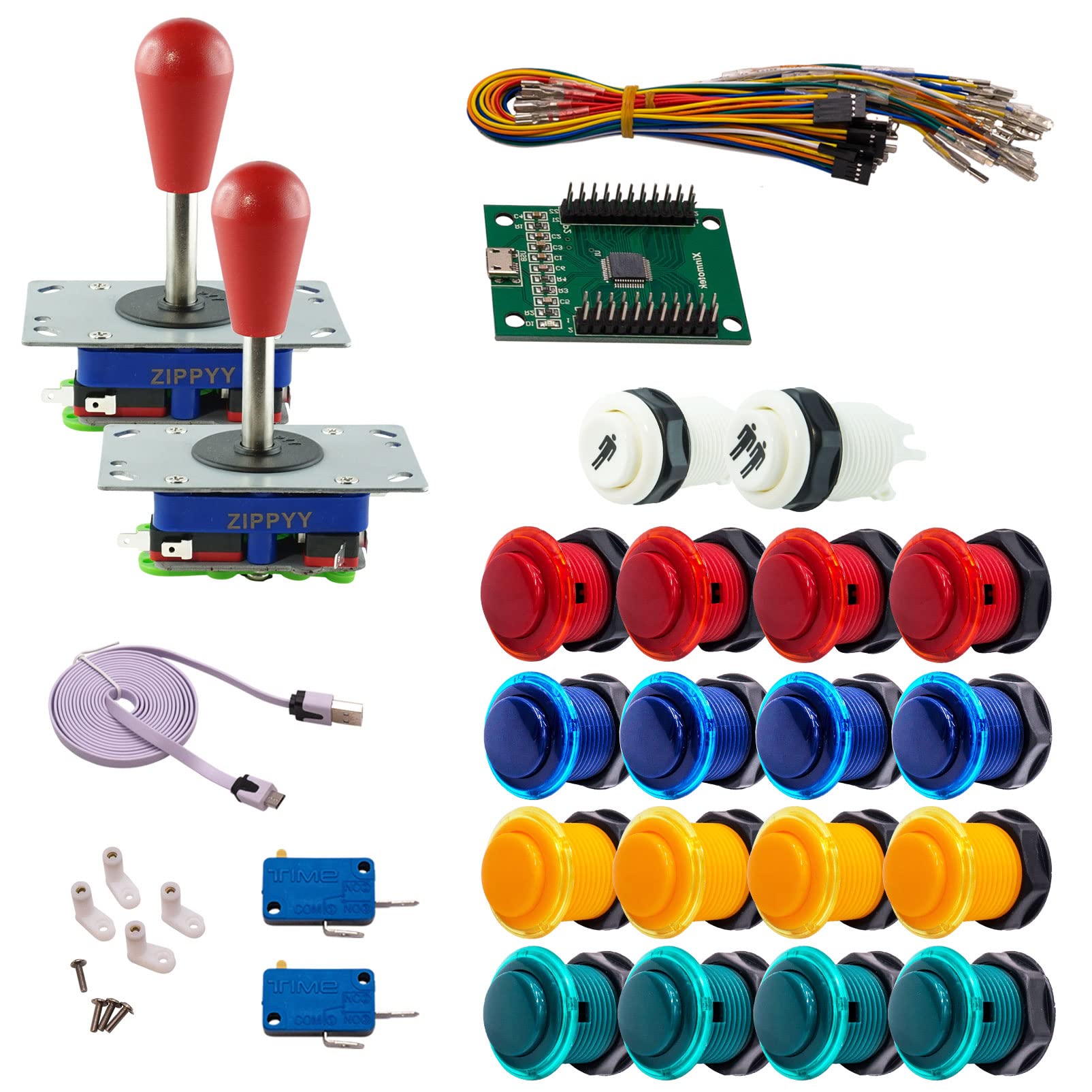 Kit Joysticks et boutons Arcade 2 Joueurs Boutons Génériques Joysticks Zippyy Tiges Longues Poires Carte XinMoTek Jeux Vidéo Retro Gaming