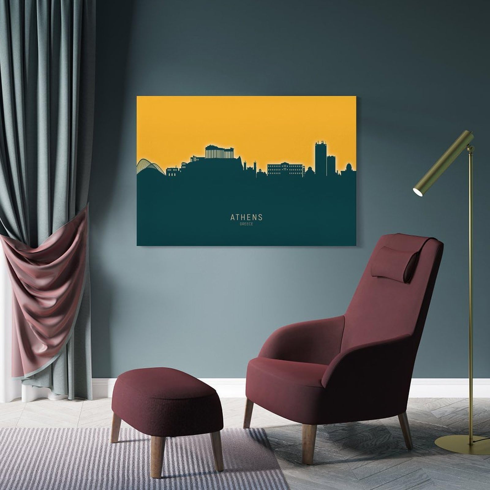 Junmoney Athens Skyline Greece Canvas Art Print, 20x30inch(50x75cm), for Living Room, Bedroom Or Home Office, A Wall Art Gift for Fresh Interiors