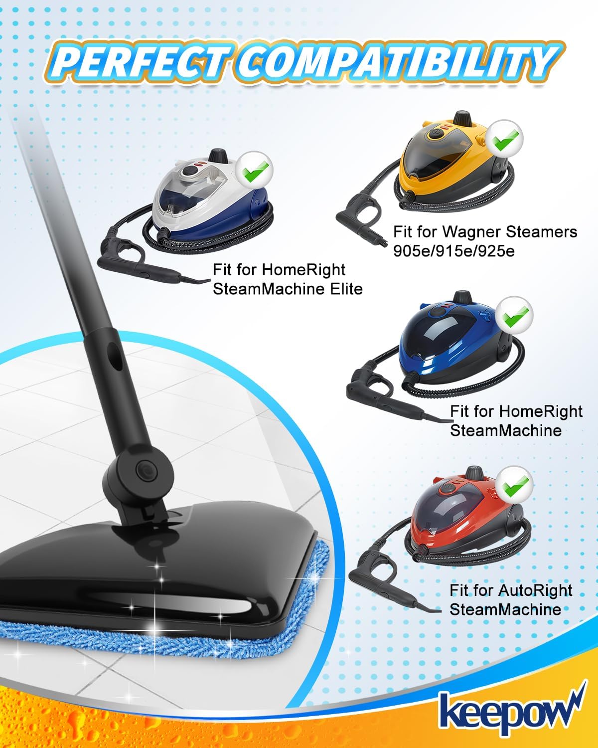 KEEPOW 4+10 Pack Reusable Steamer Mop Pads, Compatible with Wagner 905e, 915e and 925e Steamers(Mop is Not Included)