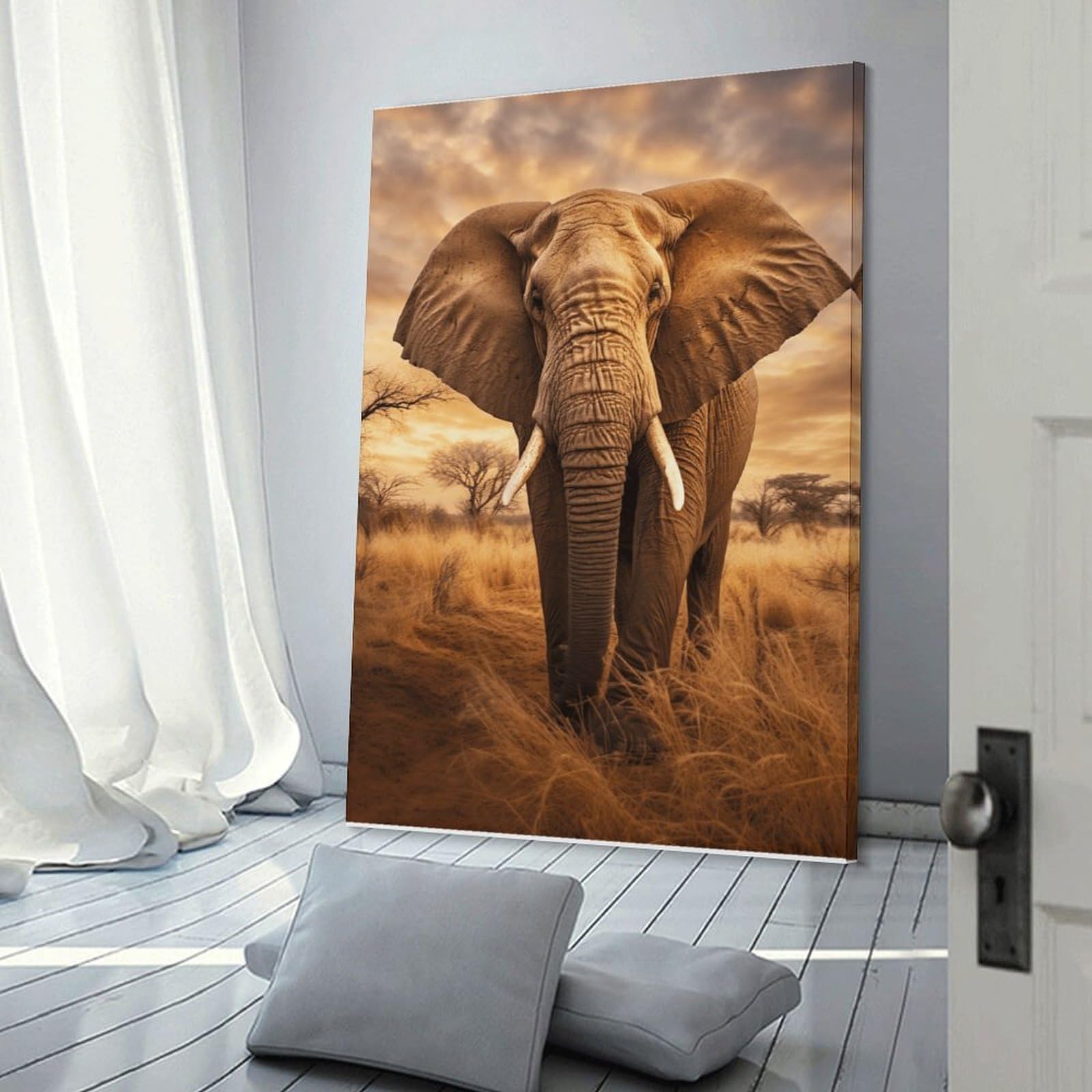 Junmoney Frame-Style-19 African Elephant Safari Adventure Canvas Wall Decor, 20X30inch(50X75cm), For Flats, Guest Rooms Or Compact Rooms, Decorative Canvas Decor For Home Updates