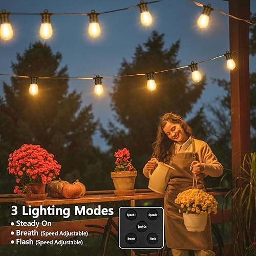 Miniatura 6 de BesLowe Guirnalda de luces solares S14 de 48 pies para exteriores con control remoto, luces solares para patio impermeables con bombillas LED