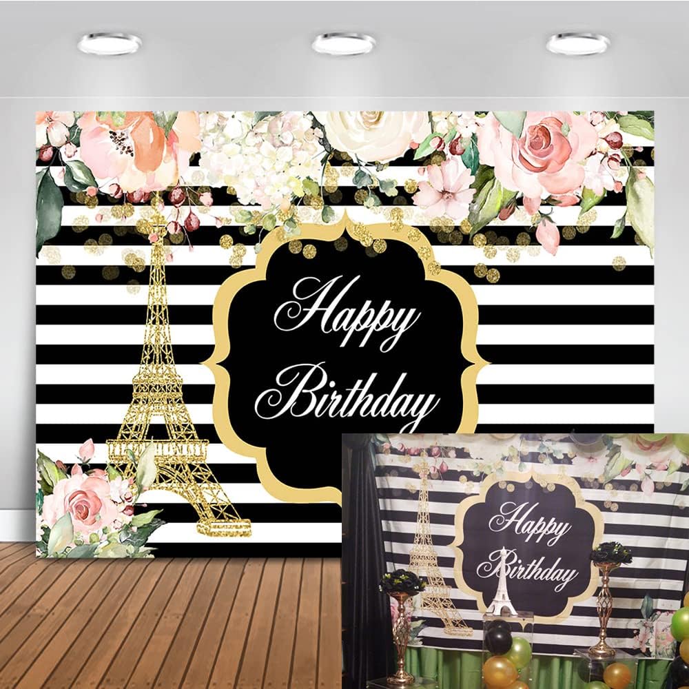 Avezano Black Gold Birthday Backdrop For Adult Men Woman Party Decorations Surprise Balloon Champagne Glitter Black And Gold Happy Birthday Party Banner Photoshoot Photography Background (7x5ft - View #2